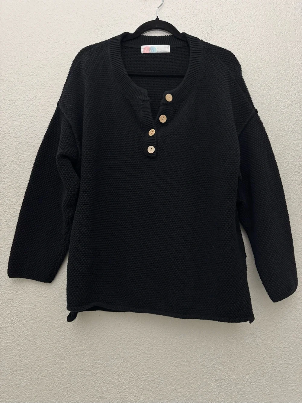 Free People Beach Hailee Sweater Black Pullover Wooden Buttons Cotton Medium